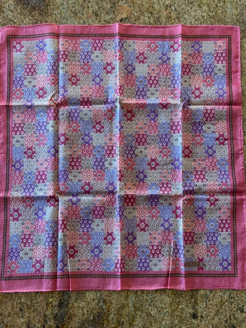 Vintage Souleiado Pocket Square Bandana Handkerchief Pink is more Vivid than Pic